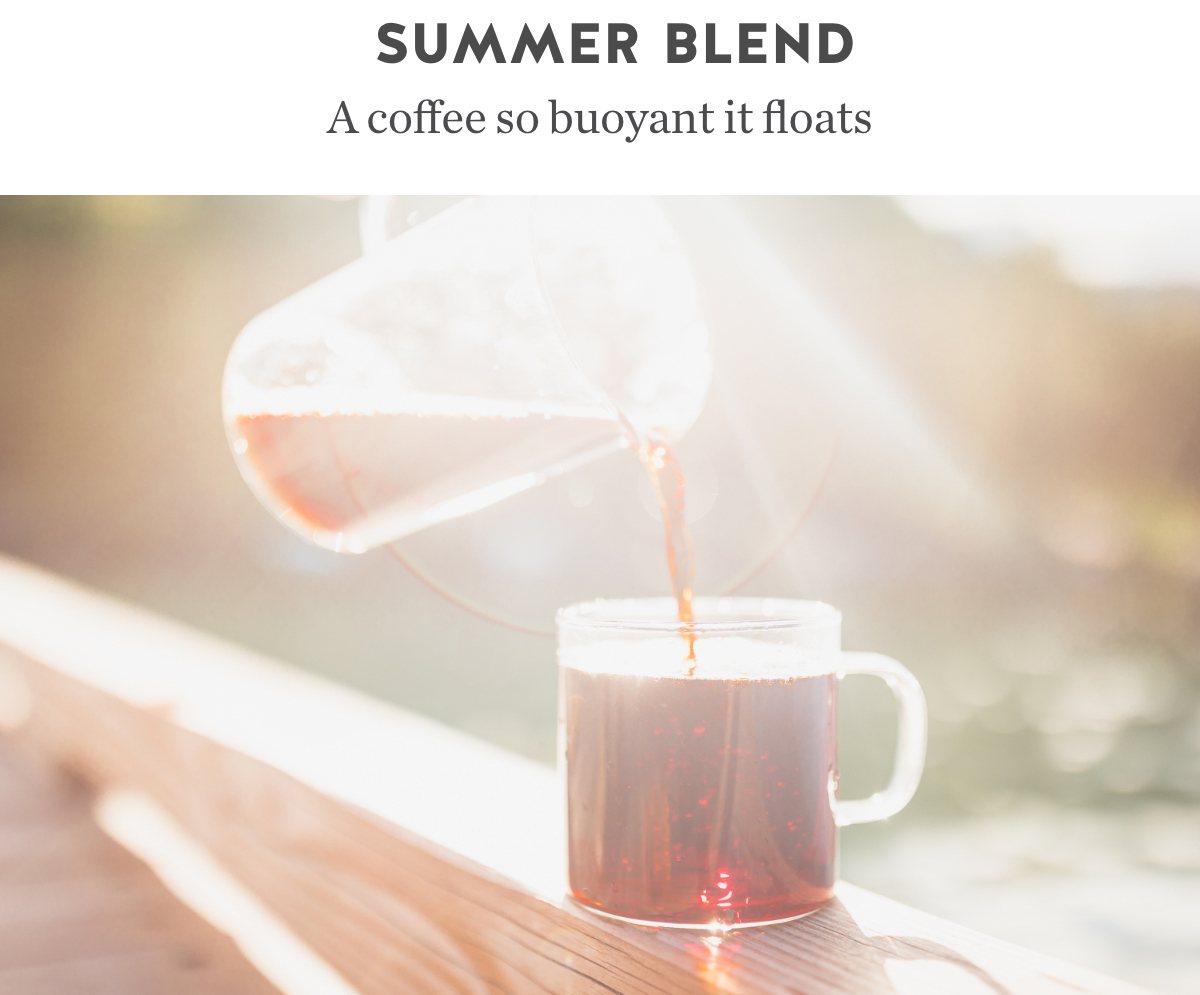 Summer Blend. A coffee so buoyant it floats.
