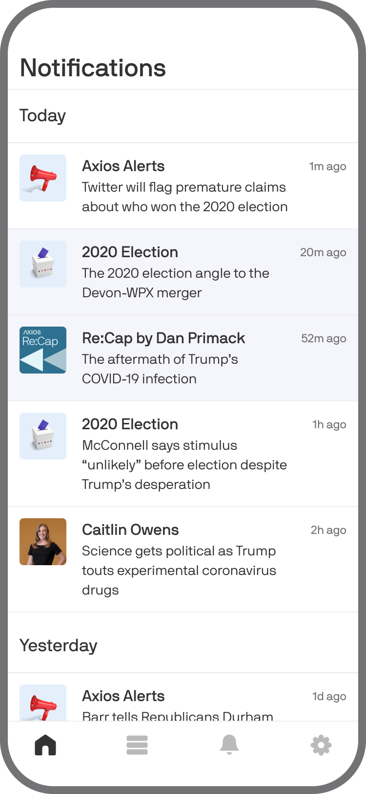 Axios app channel view