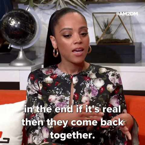 GIF of Bianca Lawson saying ''In the end if it's real then they come back together.'' GIF of Bianca Lawson saying ''In the end if it's real then they come back together.''
