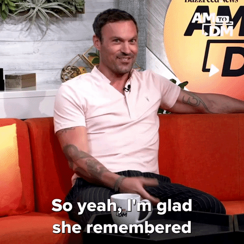 GIF of Brian Austin Green saying ''So yeah, I'm glad she remembered that and didn't shy away from it, as some would.'' GIF of Brian Austin Green saying ''So yeah, I'm glad she remembered that and didn't shy away from it, as some would.''