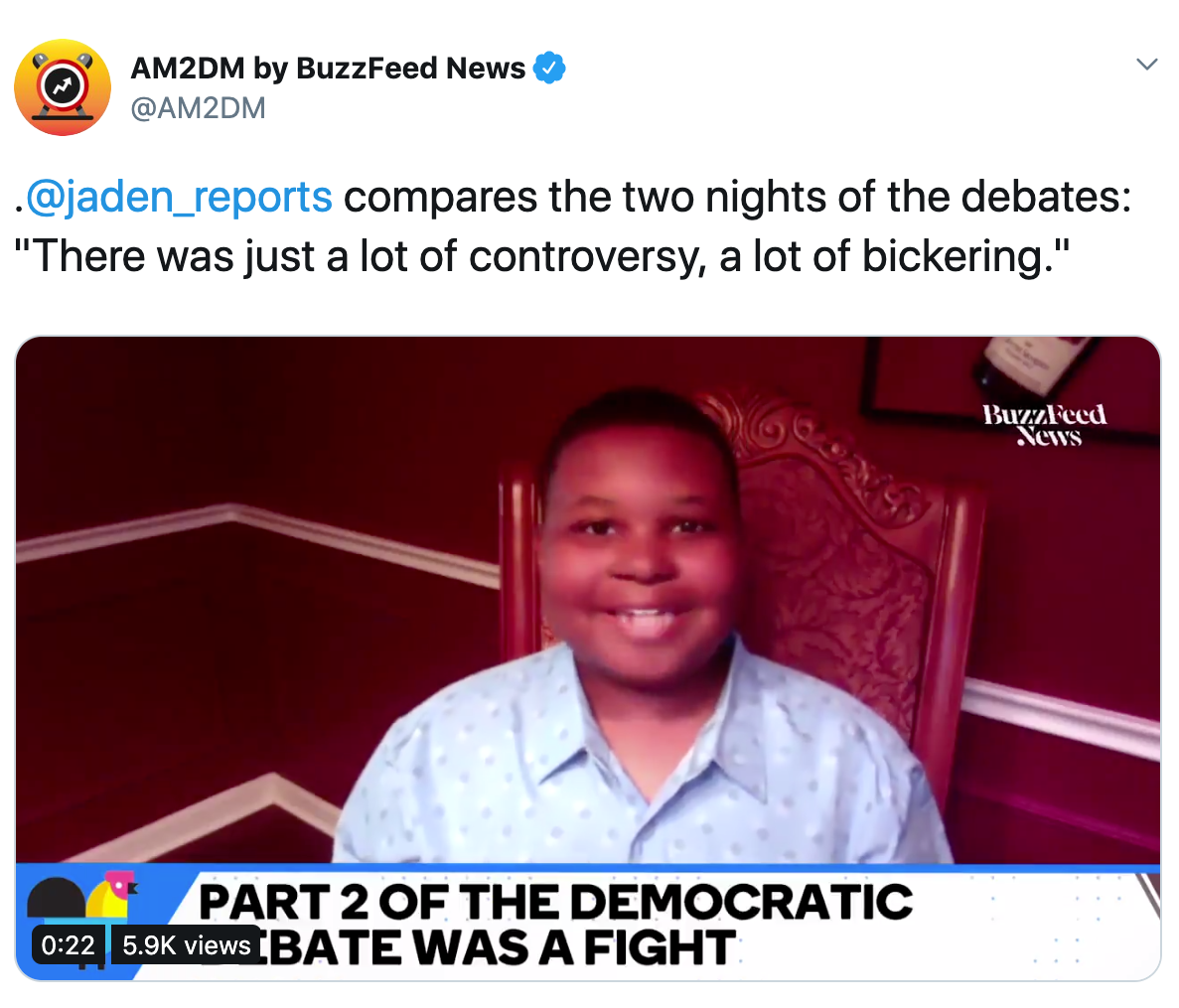 Tweet from @AM2DM: ''.@jaden_reports compares the two nights of the debates: 'There was just a lot of controversy, a lot of bickering.'''