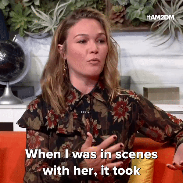 GIF of Julia Stiles saying ''When I was in scenes with her it took everything for me not to have my jaw drop.'' GIF of Julia Stiles saying ''When I was in scenes with her it took everything for me not to have my jaw drop.''