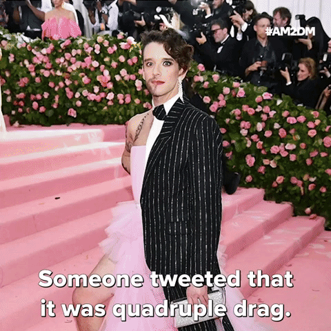 GIF of Michael Urie saying ''Someone tweeted that it was quadruple drag.'' GIF of Michael Urie saying ''Someone tweeted that it was quadruple drag.''